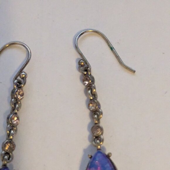 LC LIZ CLAIBORNE Faux Black Opal Rhinestone Dangle Drop Pierced Earrings - Picture 5 of 8